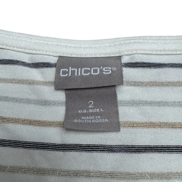 Chico's Women's Metallic Stripe Long Sleeve Top, Size 2 (US L) - Picture 6 of 8